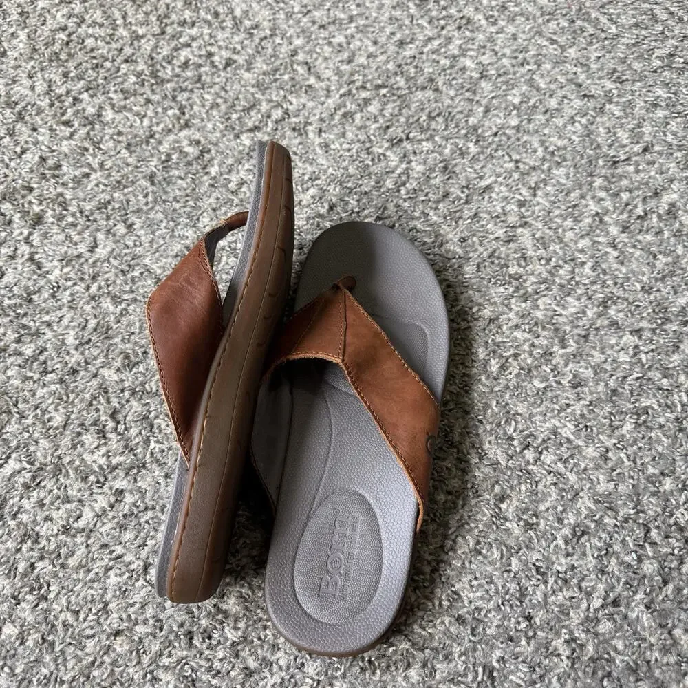 Born Brown Leather Comfort Flip Flops Thong Sandals Size 11 M